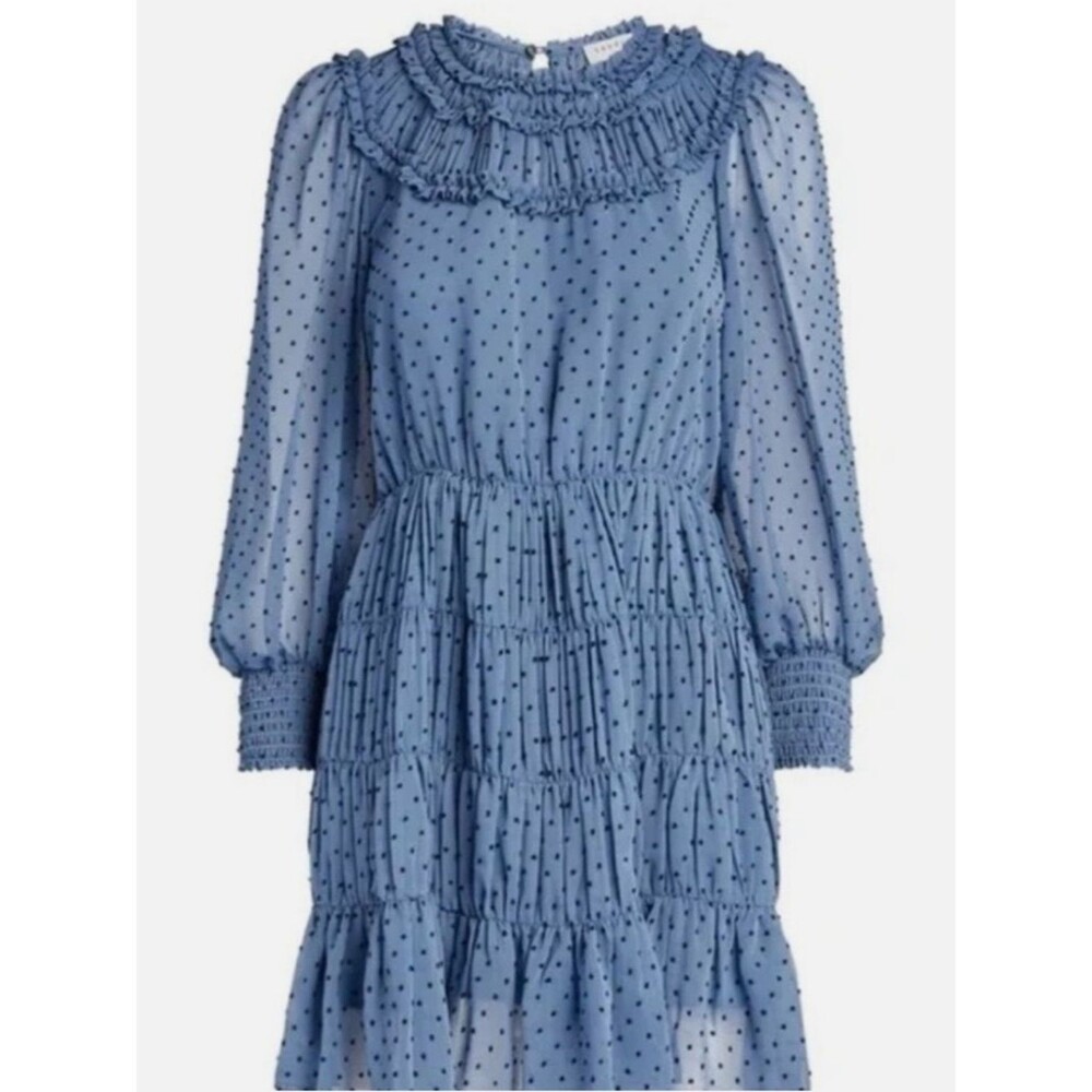 A.L.C. Blue Polka Dot Ruffled Tiered Dress